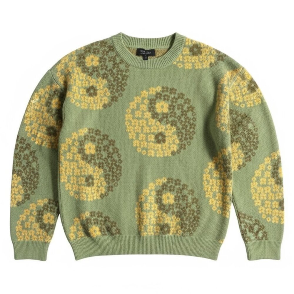 Witty Fox Yin Yang Sweater Women’s XL Sage Green Graphic Knit Boho Y2K